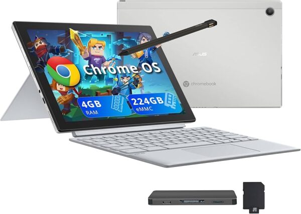 מחשב נייד מחודש  Asus Chromebook CM3001DM2A-WS88T-S Detachable MTK Kompanio 520 128GB SSD 8GB 10.5" WUXGA (1920x1200) TOUCHSCREEN ChromeOS 2 Cameras FOG SILVER MIL-STD 810H Detachable Keyboard  -   CM3001DM2A-WS88T-S-R