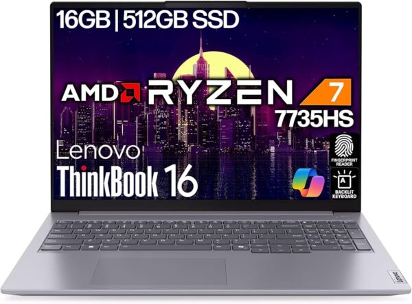 מחשב נייד מחודש Lenovo ThinkBook 16 ARP Gen 7 AMD Ryzen™ 7 7735HS 512GB SSD 16GB 16" (1920x1200) TOUCHSCREEN WIN11 Pro ARCTIC GRAY Backlit Keyboard FP Reader