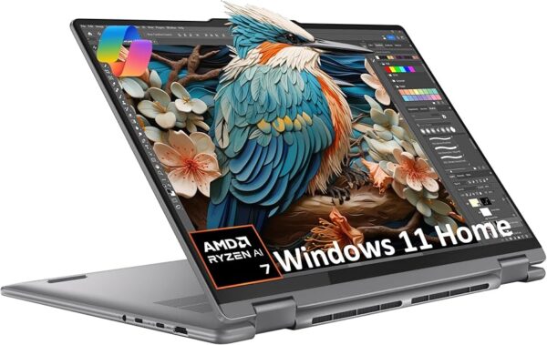 מחשב נייד Lenovo YOGA 7 2-IN-1 AMD Ryzen™ 7 8840HS 512GB SSD 16GB 16" (1920x1200) TOUCHSCREEN WIN11 ARCTIC GREY Backlit Keyboard FP Reader